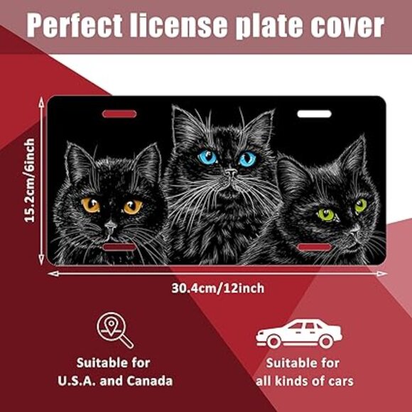 Black Cats Eyes License Plates, Personalized Front Plates License Rust-Proof - Picture 4 of 6